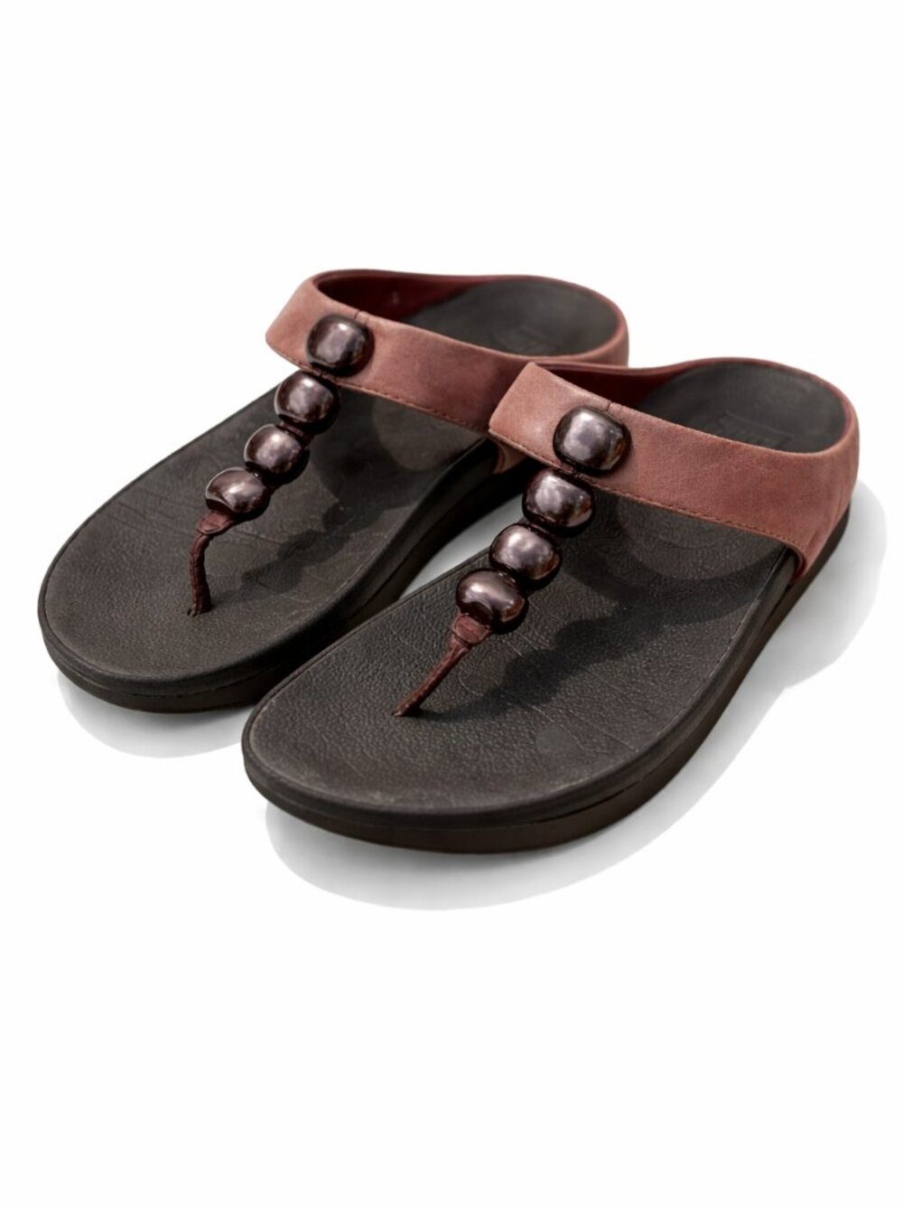 FitFlop Leather Beaded Toe Post Sandals Women’s Size 8 Brown Comfort Slides